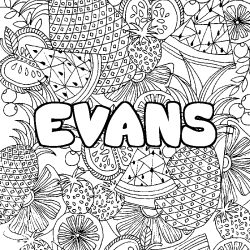 Coloring page first name EVANS - Fruits mandala background