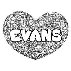 Coloring page first name EVANS - Heart mandala background