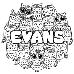 Coloring page first name EVANS - Owls background