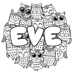 Coloring page first name EVE - Owls background