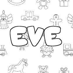 Coloring page first name EVE - Toys background