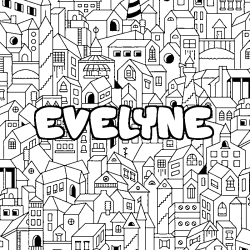 Coloring page first name EVELYNE - City background