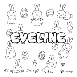 Coloring page first name EVELYNE - Easter background