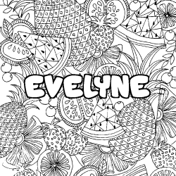 Coloring page first name EVELYNE - Fruits mandala background