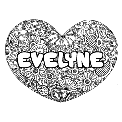 Coloring page first name EVELYNE - Heart mandala background