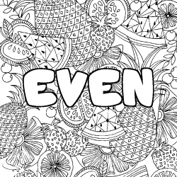 Coloring page first name EVEN - Fruits mandala background