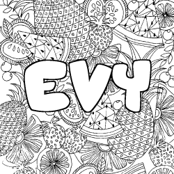 Coloring page first name EVY - Fruits mandala background
