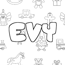 Coloring page first name EVY - Toys background