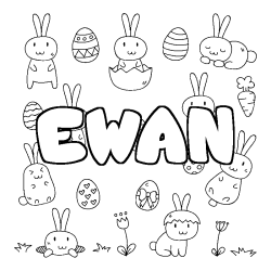 Coloring page first name EWAN - Easter background