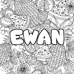 Coloring page first name EWAN - Fruits mandala background