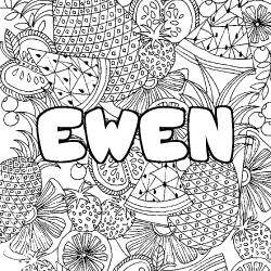 Coloring page first name EWEN - Fruits mandala background