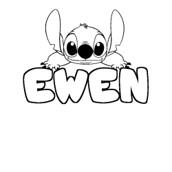 Coloring page first name EWEN - Stitch background