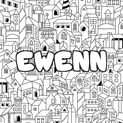 Coloring page first name EWENN - City background