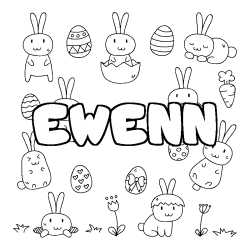 Coloring page first name EWENN - Easter background