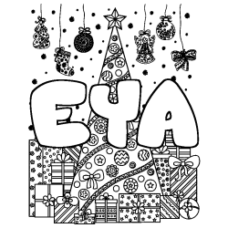 Coloring page first name EYA - Christmas tree and presents background