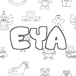 Coloring page first name EYA - Toys background