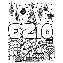 Coloring page first name EZIO - Christmas tree and presents background