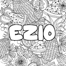 Coloring page first name EZIO - Fruits mandala background