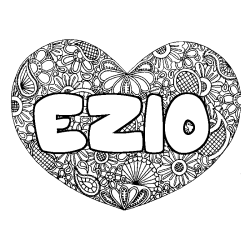 Coloring page first name EZIO - Heart mandala background