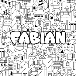Coloring page first name FABIAN - City background