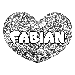 Coloring page first name FABIAN - Heart mandala background