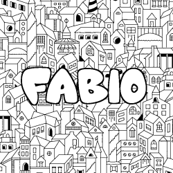 Coloring page first name FABIO - City background