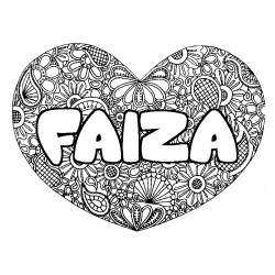 Coloring page first name FAIZA - Heart mandala background