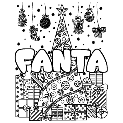 Coloring page first name FANTA - Christmas tree and presents background