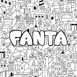 Coloring page first name FANTA - City background