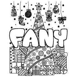 Coloring page first name FANY - Christmas tree and presents background