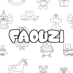 Coloring page first name FAOUZI - Toys background