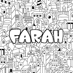 Coloring page first name FARAH - City background