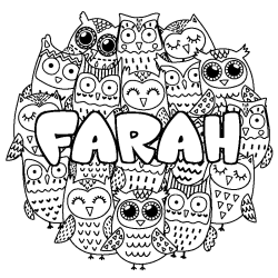 Coloring page first name FARAH - Owls background