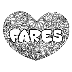 Coloring page first name FARES - Heart mandala background