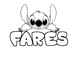 Coloring page first name FARES - Stitch background