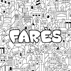 Coloring page first name FARÈS - City background