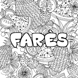 Coloring page first name FARÈS - Fruits mandala background