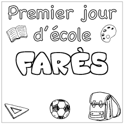 Coloring page first name FARÈS - School First day background