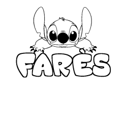 Coloring page first name FARÈS - Stitch background