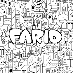 Coloring page first name FARID - City background