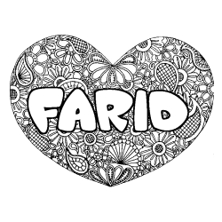 Coloring page first name FARID - Heart mandala background