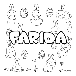 Coloring page first name FARIDA - Easter background