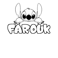 Coloring page first name FAROUK - Stitch background
