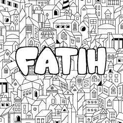 Coloring page first name FATIH - City background
