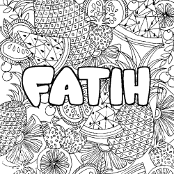 Coloring page first name FATIH - Fruits mandala background
