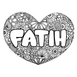 Coloring page first name FATIH - Heart mandala background