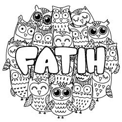 Coloring page first name FATIH - Owls background