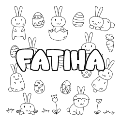 Coloring page first name FATIHA - Easter background