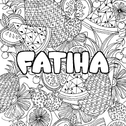 Coloring page first name FATIHA - Fruits mandala background