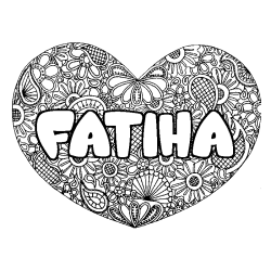 Coloring page first name FATIHA - Heart mandala background